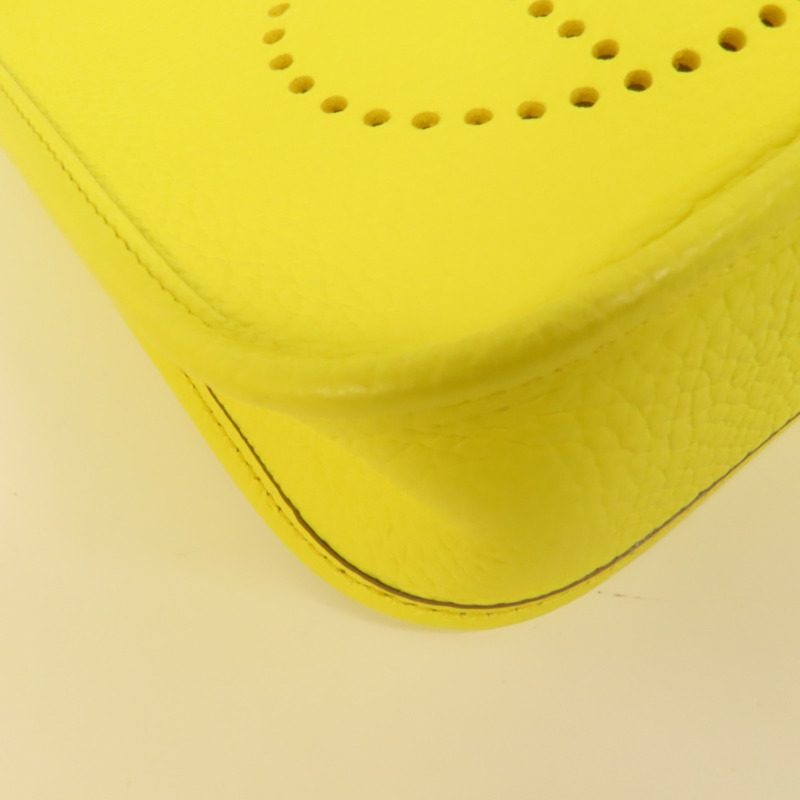 HERMES Clemence皮革Evelyne TPM銀扣肩背袋Limoncello-9
