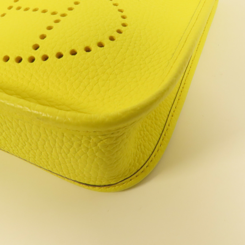 HERMES Clemence皮革Evelyne TPM銀扣肩背袋Limoncello-10