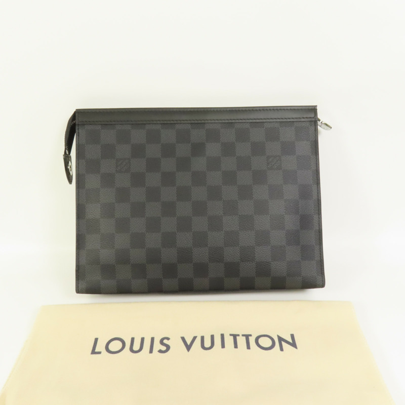 LOUIS VUITTON Damier Graphite Pochette Voyage MM銀扣手拿包-10