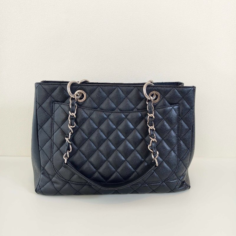 Chanel 香奈儿 gst 黑色荔枝牛皮菱格纹手提单肩包-4