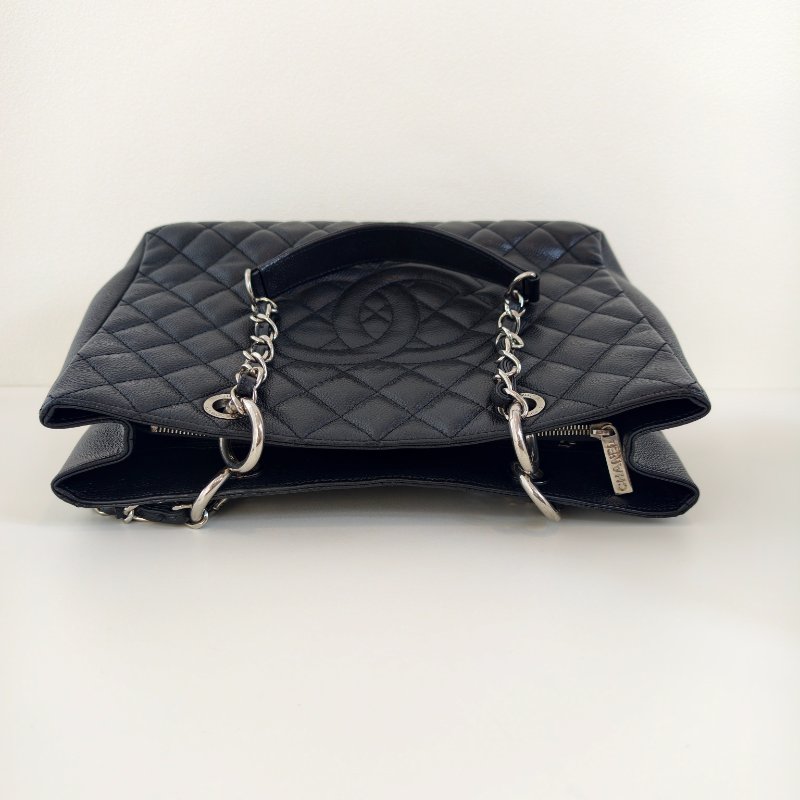 Chanel 香奈儿 gst 黑色荔枝牛皮菱格纹手提单肩包-5