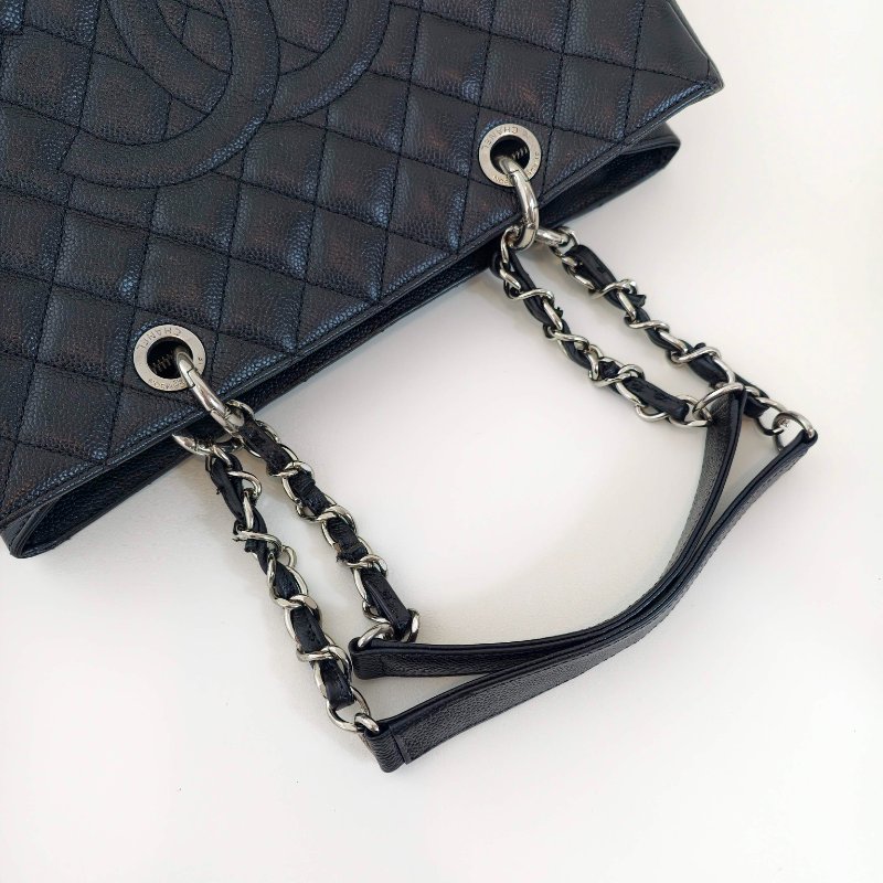 Chanel 香奈儿 gst 黑色荔枝牛皮菱格纹手提单肩包-8
