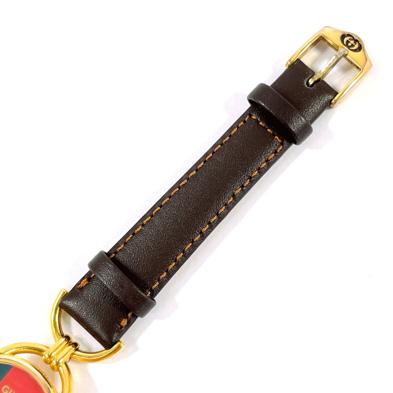 GUCCI Sherry Line 6700L 女士腕錶，鍍金/皮革錶帶，金色錶殼，石英機芯，綠紅雙色錶盤-4
