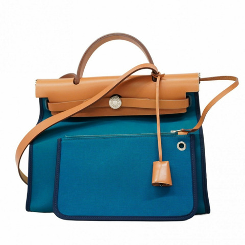 愛馬仕 Hermès Airbag Zip PM 手提包，Toile Officier 帆布，藍色，□Q 印章，女士兩用包