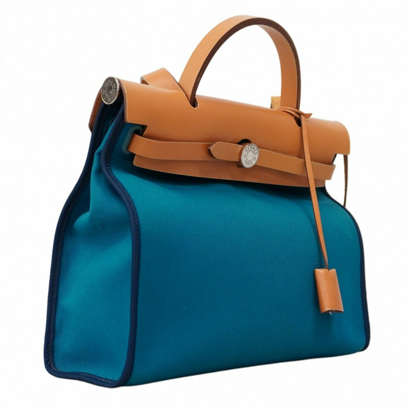 愛馬仕 Hermès Airbag Zip PM 手提包,Toile Officier 帆布,藍色,□Q 印章,女士兩用包-1