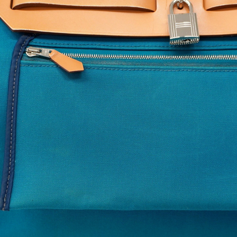 愛馬仕 Hermès Airbag Zip PM 手提包,Toile Officier 帆布,藍色,□Q 印章,女士兩用包-11