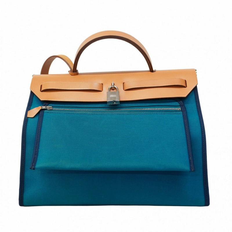 愛馬仕 Hermès Airbag Zip PM 手提包,Toile Officier 帆布,藍色,□Q 印章,女士兩用包-12