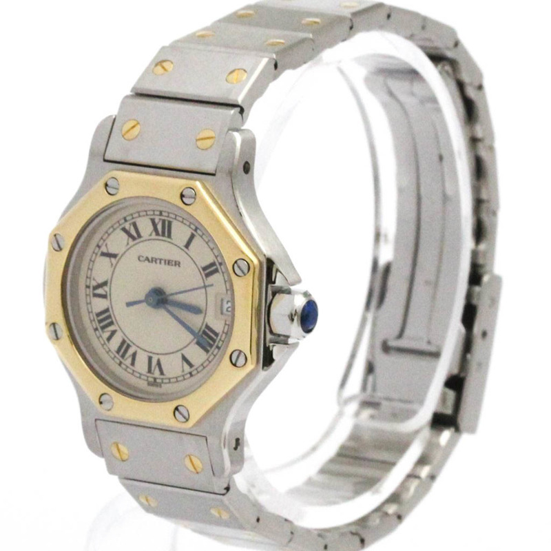 卡地亞 Santos 八角形 18K 金精鋼石英女錶 187903 拋光-1