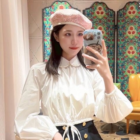 Gucci粉色編織貝蕾帽