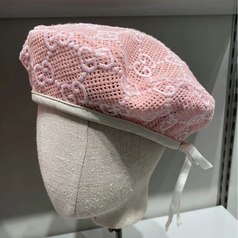 Gucci粉色編織貝蕾帽-3