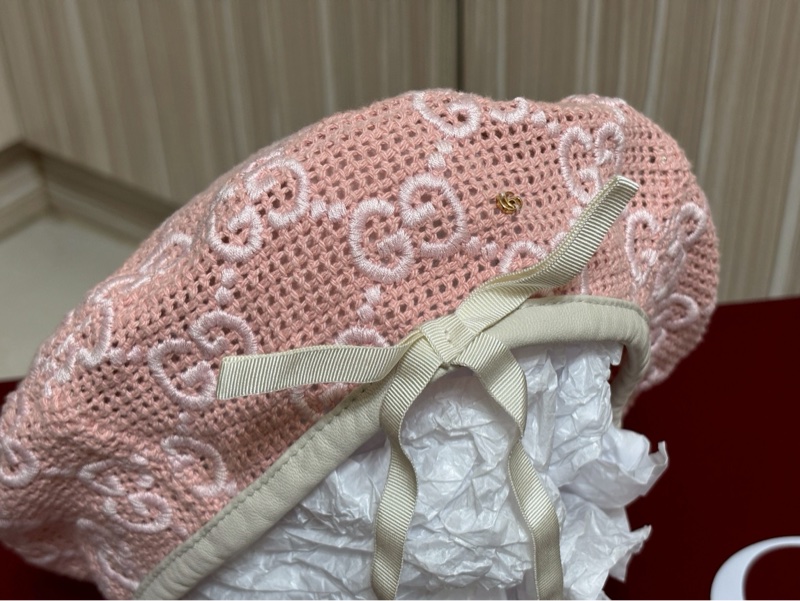 Gucci粉色編織貝蕾帽-5