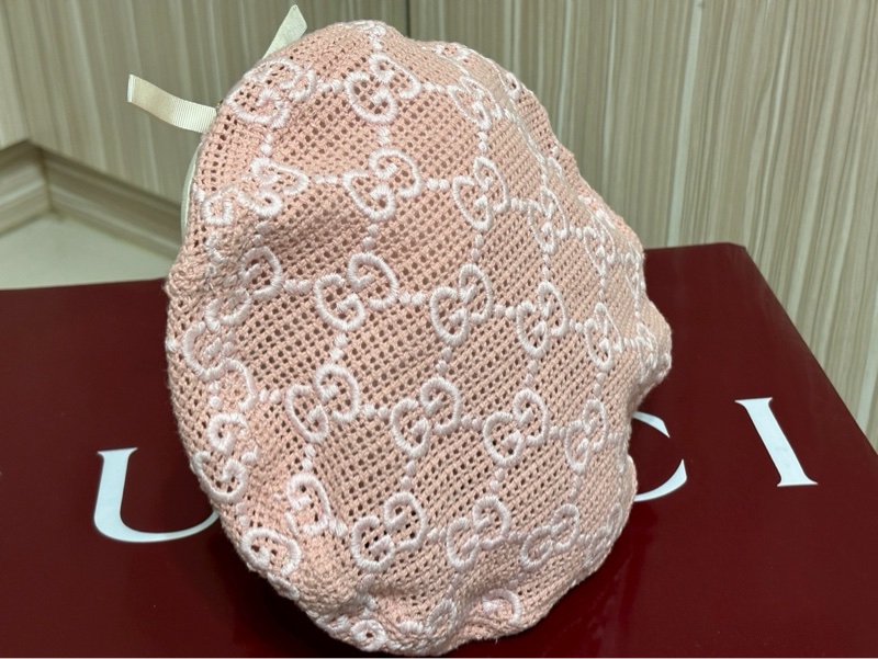 Gucci粉色編織貝蕾帽-6