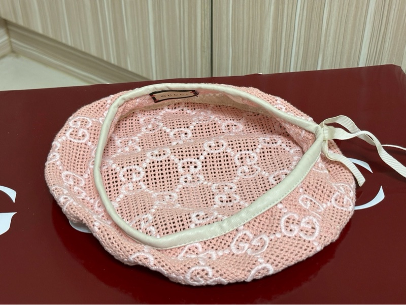 Gucci粉色編織貝蕾帽-7