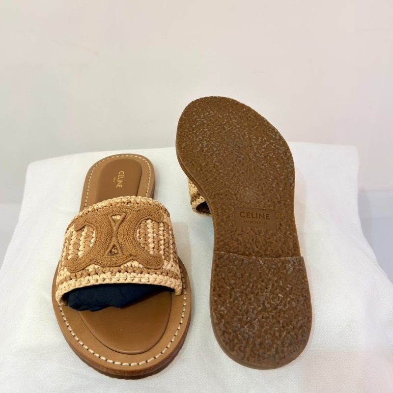 CELINE草編凱旋門平底拖鞋-1