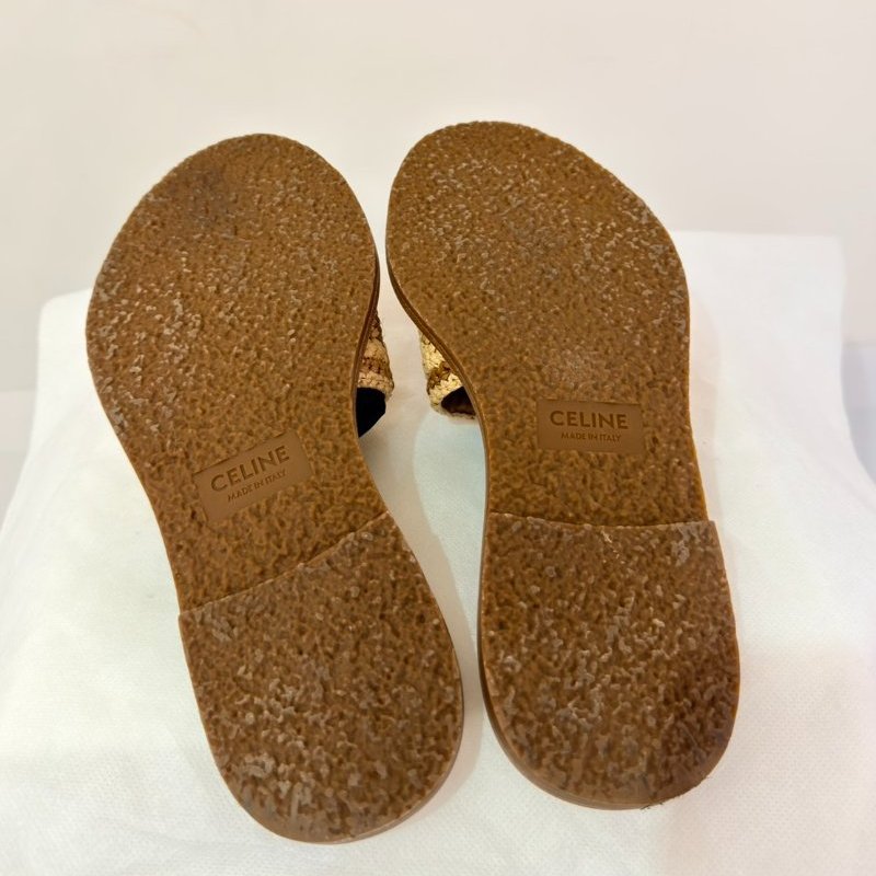 CELINE草編凱旋門平底拖鞋-2