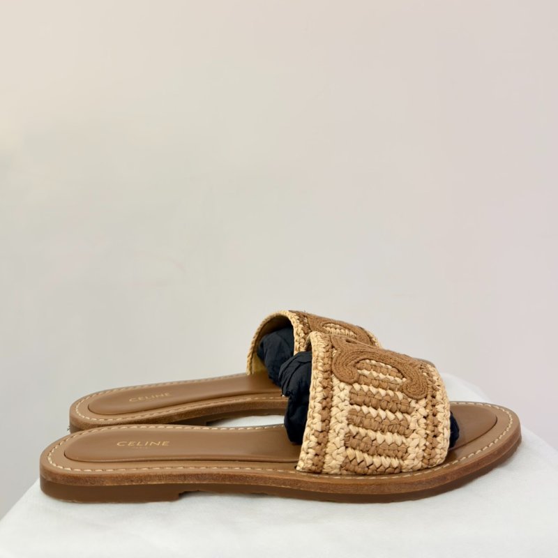 CELINE草編凱旋門平底拖鞋-3