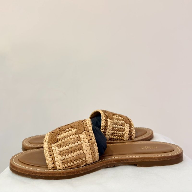 CELINE草編凱旋門平底拖鞋-4