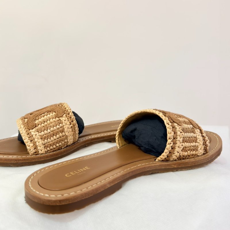 CELINE草編凱旋門平底拖鞋-5