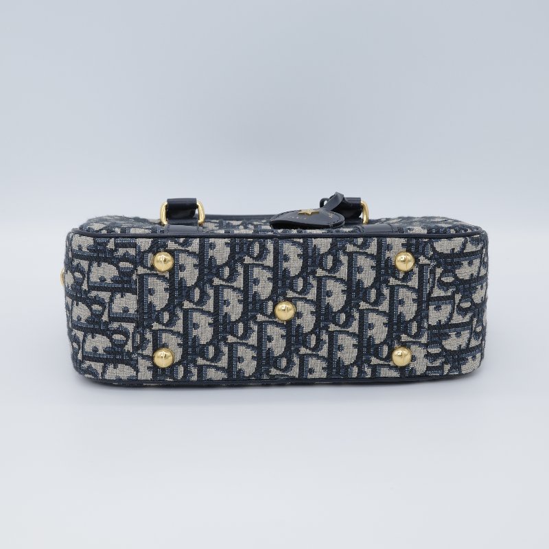 Dior 迪奧 D-Vibe 藍色 緹花 中型保齡球包 手提包-5