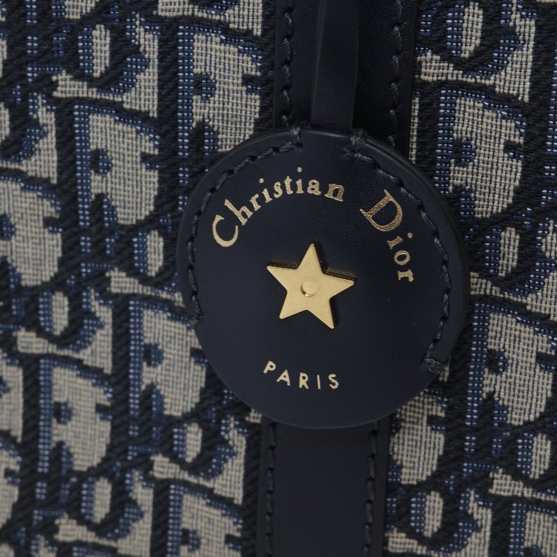 Dior 迪奧 D-Vibe 藍色 緹花 中型保齡球包 手提包-6