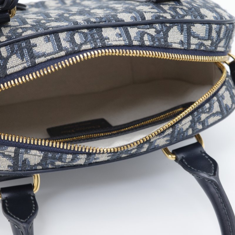 Dior 迪奧 D-Vibe 藍色 緹花 中型保齡球包 手提包-9