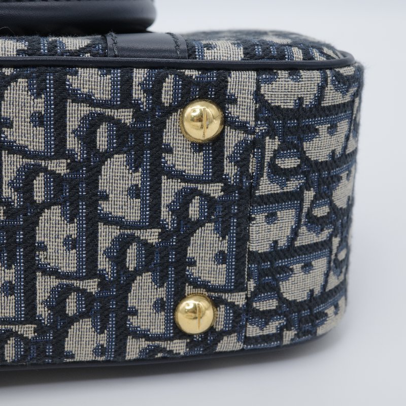 Dior 迪奧 D-Vibe 藍色 緹花 中型保齡球包 手提包-10