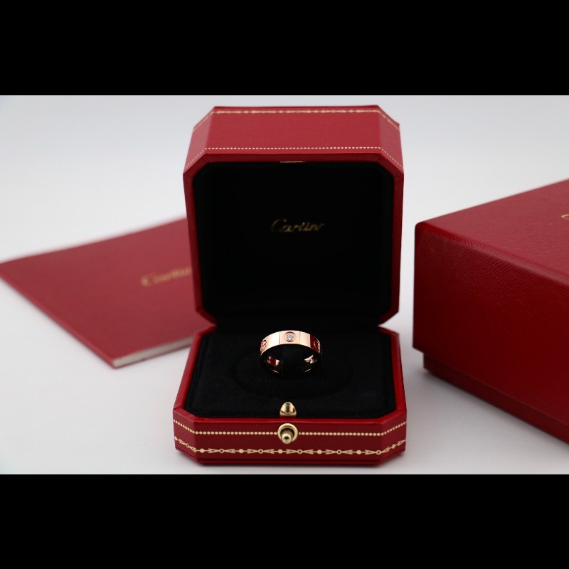 Cartier玫瑰金 三鑽 love 戒指 寬版 53碼-0