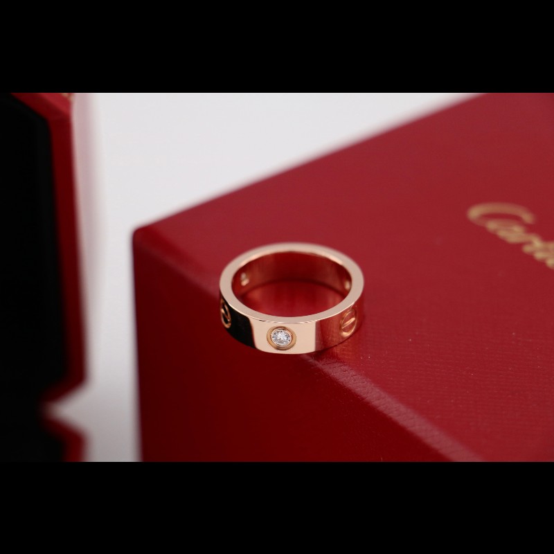 Cartier玫瑰金 三鑽 love 戒指 寬版 53碼-2