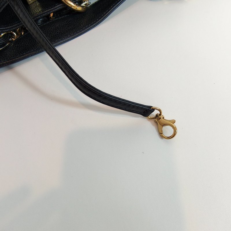 Chanel 香奈儿 gst 黑色荔枝牛皮菱格纹手提单肩包 金色五金-11