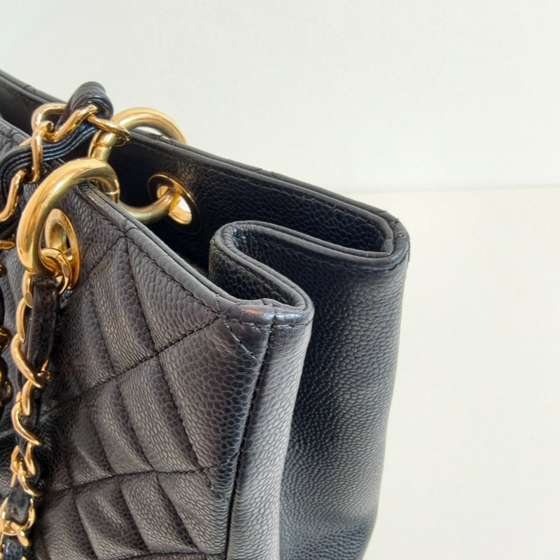 Chanel 香奈儿 gst 黑色荔枝牛皮菱格纹手提单肩包 金色五金-13