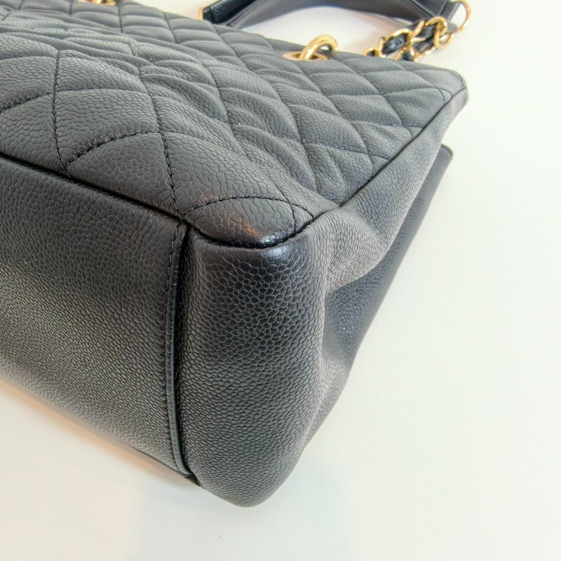 Chanel 香奈儿 gst 黑色荔枝牛皮菱格纹手提单肩包 金色五金-15