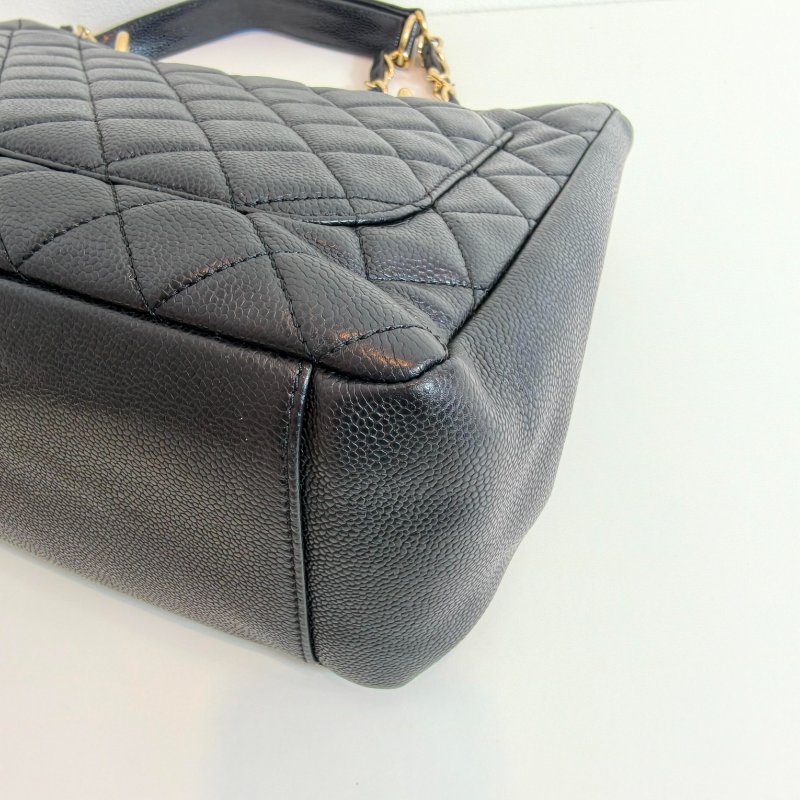 Chanel 香奈儿 gst 黑色荔枝牛皮菱格纹手提单肩包 金色五金-17