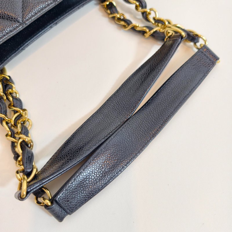 Chanel 香奈儿 gst 黑色荔枝牛皮菱格纹手提单肩包 金色五金-18