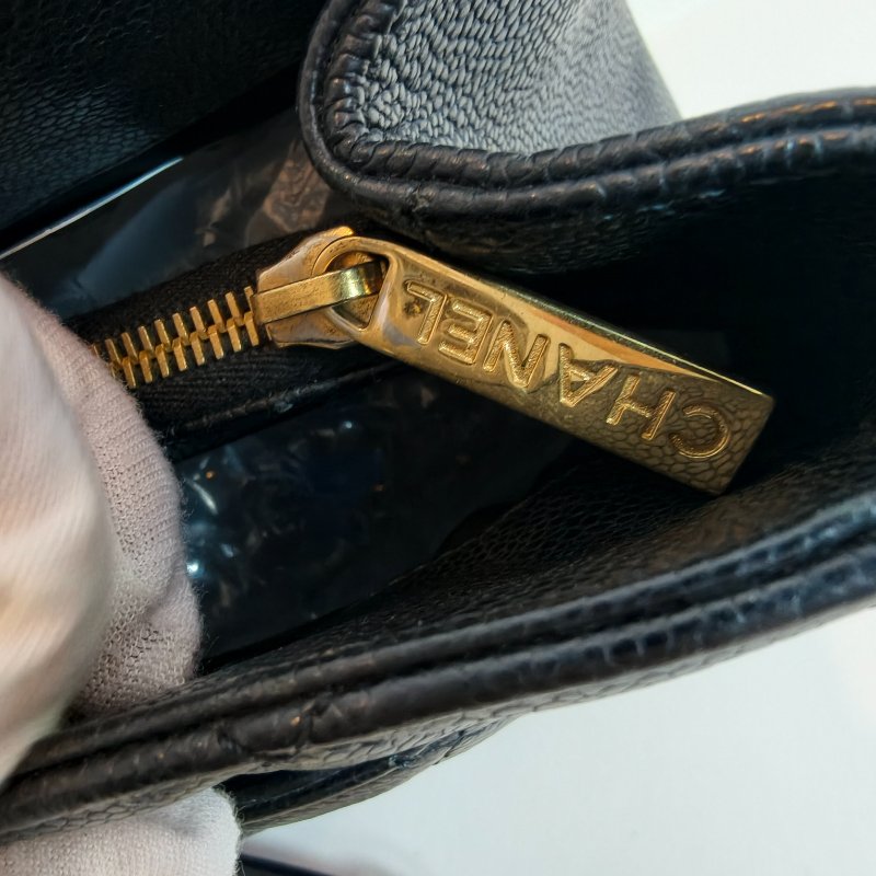 Chanel 香奈儿 gst 黑色荔枝牛皮菱格纹手提单肩包 金色五金-21