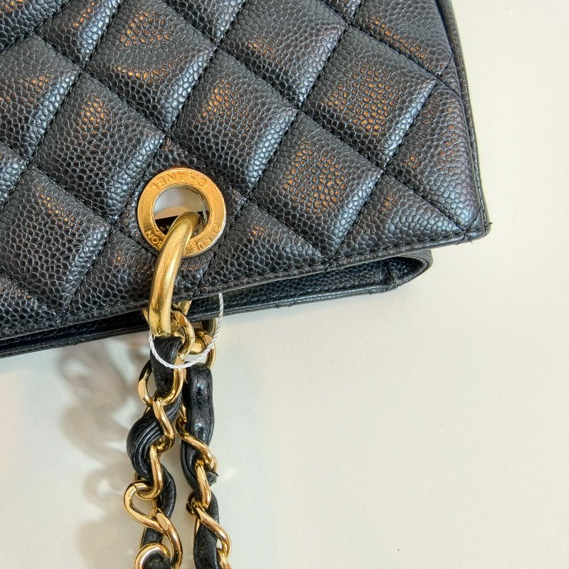 Chanel 香奈儿 gst 黑色荔枝牛皮菱格纹手提单肩包 金色五金-23