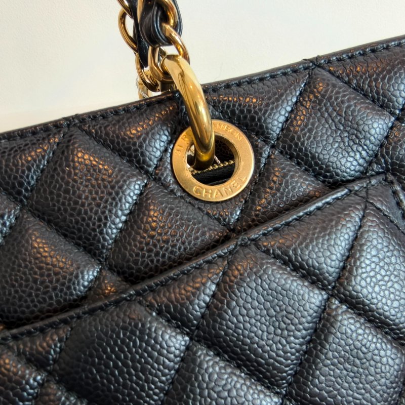 Chanel 香奈儿 gst 黑色荔枝牛皮菱格纹手提单肩包 金色五金-27