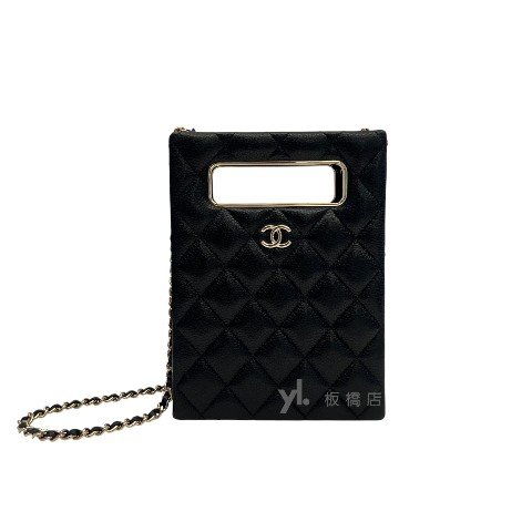 Chanel包包 黑荔枝羊皮淡金扣晚宴包AS3314-0