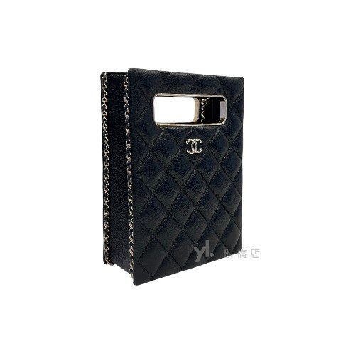 Chanel包包 黑荔枝羊皮淡金扣晚宴包AS3314-1