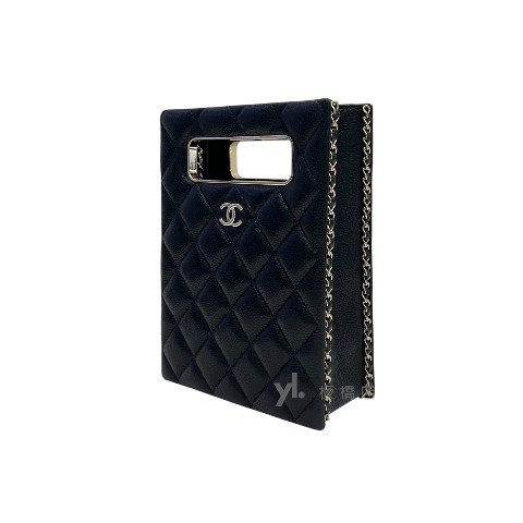 Chanel包包 黑荔枝羊皮淡金扣晚宴包AS3314-2