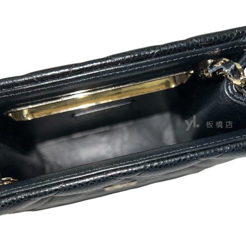 Chanel包包 黑荔枝羊皮淡金扣晚宴包AS3314-5