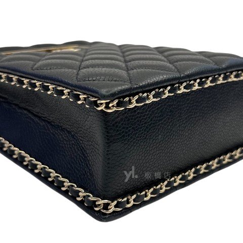 Chanel包包 黑荔枝羊皮淡金扣晚宴包AS3314-8