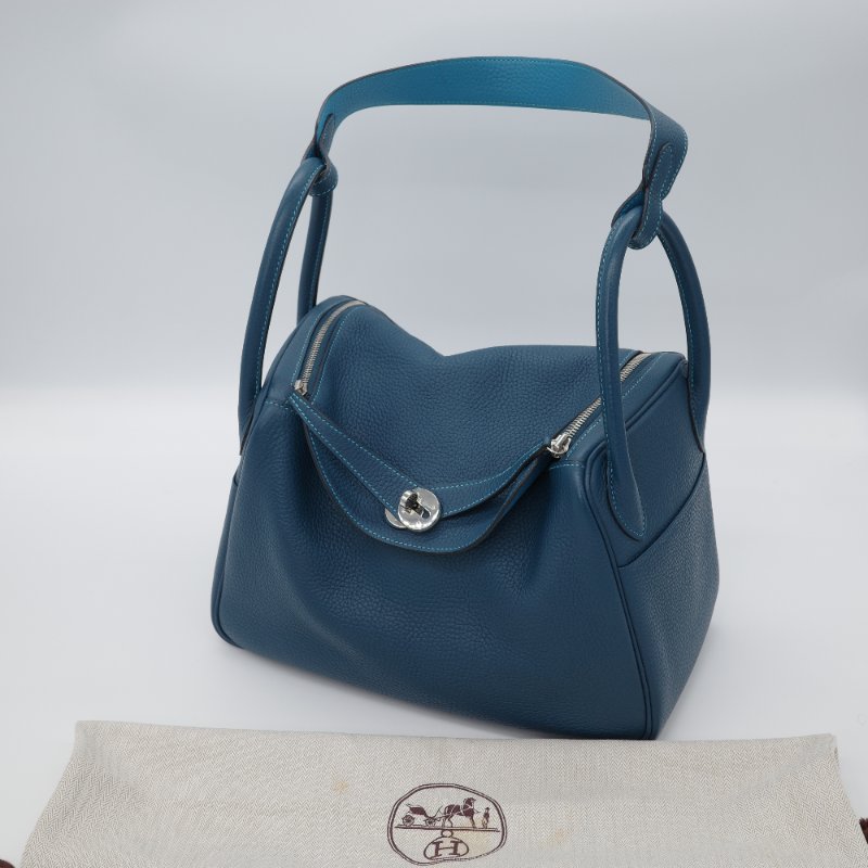 Hermès 愛馬仕 Lindy 30  綠松石 鴨子藍 雙拼色  TC牛皮 銀扣 單肩包 框 R ｜🈶️專櫃購證-0