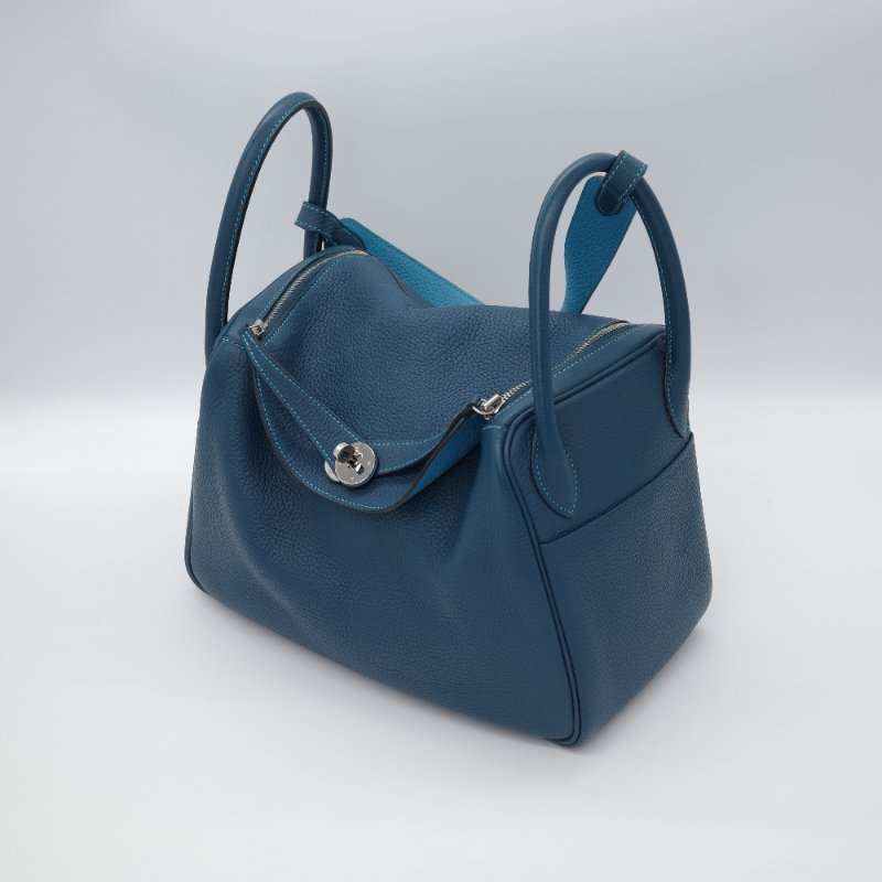 Hermès 愛馬仕 Lindy 30  綠松石 鴨子藍 雙拼色  TC牛皮 銀扣 單肩包 框 R ｜🈶️專櫃購證-1