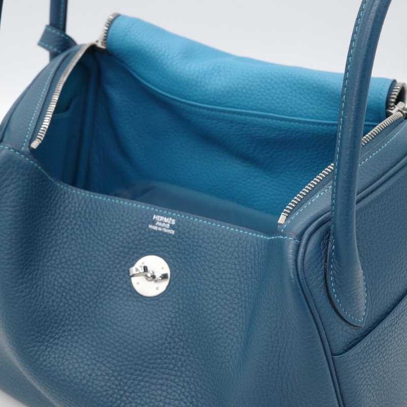 Hermès 愛馬仕 Lindy 30  綠松石 鴨子藍 雙拼色  TC牛皮 銀扣 單肩包 框 R ｜🈶️專櫃購證-13