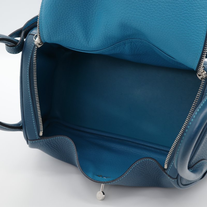 Hermès 愛馬仕 Lindy 30  綠松石 鴨子藍 雙拼色  TC牛皮 銀扣 單肩包 框 R ｜🈶️專櫃購證-16