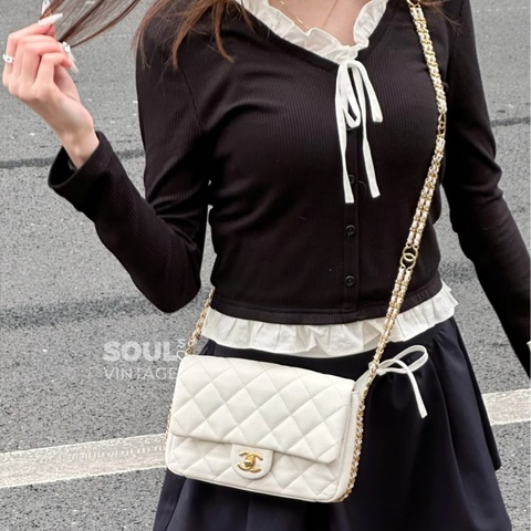 ✨Chanel 白金 荔枝皮 雙鏈條包 晶片款 98新🤍