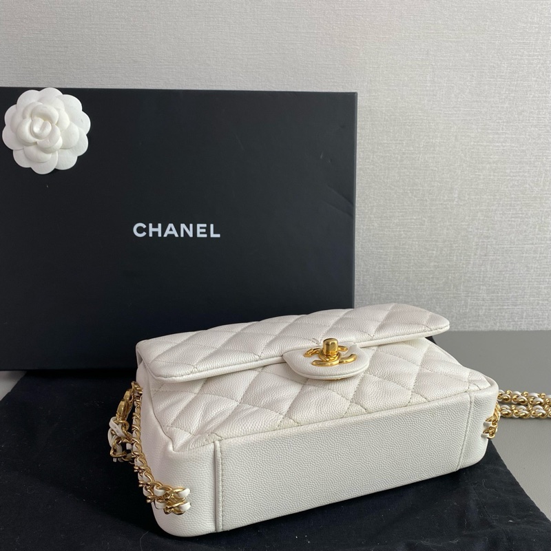 ✨Chanel 白金 荔枝皮 雙鏈條包 晶片款 98新🤍-7