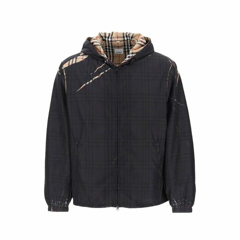 Burberry Sliced Check Hooded Jacket for Men in Black - 8071655-Black ( Size: S / L )