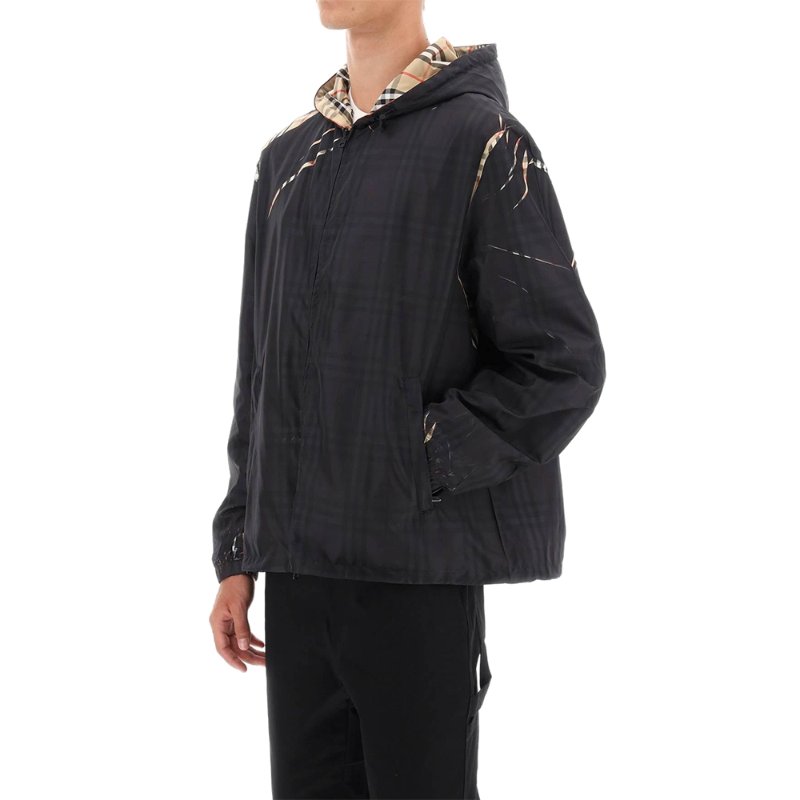 Burberry Sliced Check Hooded Jacket for Men in Black - 8071655-Black ( Size: S / L )-3