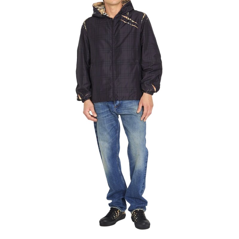 Burberry Sliced Check Hooded Jacket for Men in Black - 8071655-Black ( Size: S / L )-4